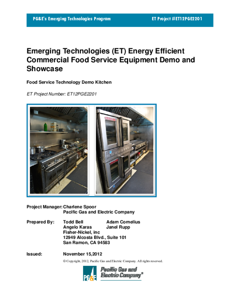 Emerging Technologies (ET) Energy Efficient Commercial Food Service